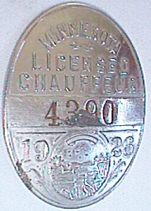 1926 Minnesota Licensed Chauffeur Badge #4390 Free Shipping